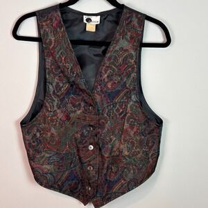 Vintage 90's First Option Womens Paisley Multicolor Vest sz Small Indie Boho